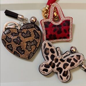 Leopard Print Heart, Handbag & Butterfly Keychain Set - Red, Black, Gold